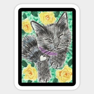 Happy cat kitten  flowers Sticker